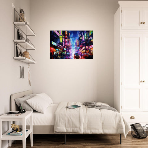 Cyberpunk Technicolor Metropolis - Art-Deco Inspired Cyberpunk Canvas Art