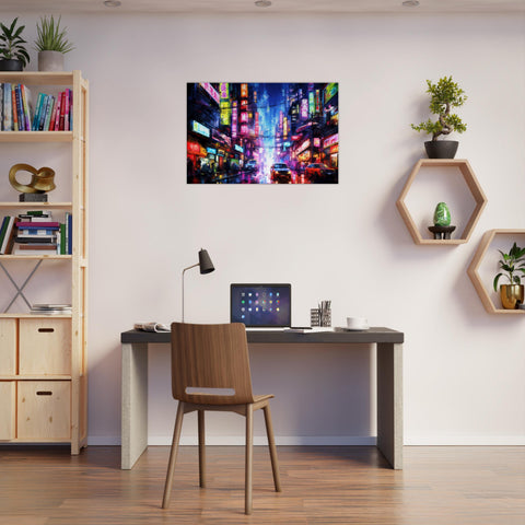 Cyberpunk Technicolor Metropolis - Art-Deco Inspired Cyberpunk Canvas Art