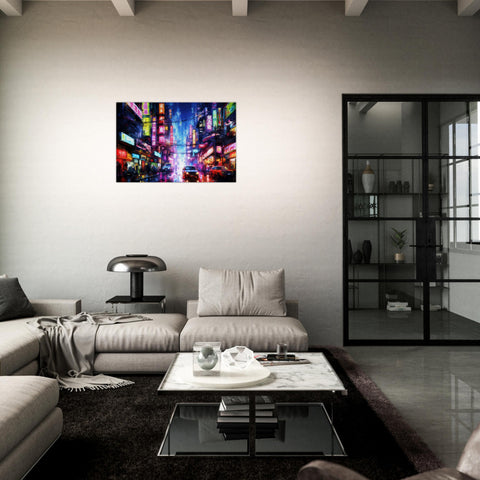 Cyberpunk Technicolor Metropolis - Art-Deco Inspired Cyberpunk Canvas Art