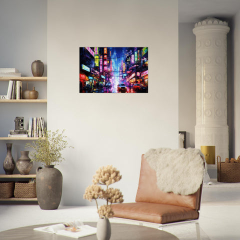 Cyberpunk Technicolor Metropolis - Art-Deco Inspired Cyberpunk Canvas Art