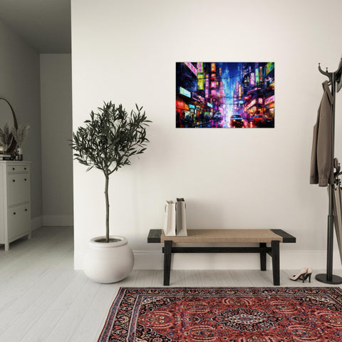 Cyberpunk Technicolor Metropolis - Art-Deco Inspired Cyberpunk Canvas Art