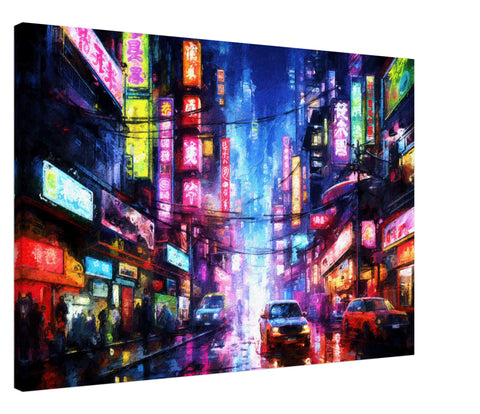Cyberpunk Technicolor Metropolis - Art-Deco Inspired Cyberpunk Canvas Art